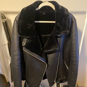 Faux fur lined vegan leather jacket